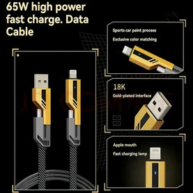 4 in 1 Ven Dens 65W Charging Cable with Gold Plated Connectors - Interior Auto Tech