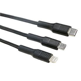 1 Metre 3-in-1 2.4A charging cable, lightning, USB Type C, and Micro USB connection - interiorautotech