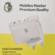 100W Super Fast GaN Mobiles Master Charger UK Plug with 2x USB C and 1x USB A charging ports - interiorautotech