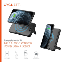 10KmAh Cygnett 10W Wireless Powerbank with Stand: ChargeUp Companion with 3 Ports, 10cm USB-C to USB-C cable included - Interior Auto Tech