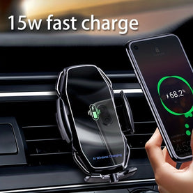 15W QI Phone Holder with Automatic Clamp Smart Sensor Car Wireless Charger