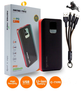 20000mAh Panther Force Powerbank with 4-in-1 Cables and 5 Charging Ports - interiorautotech