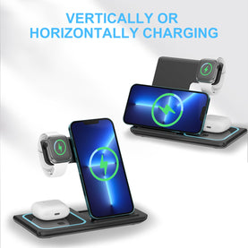 3 in 1 Ven-Dens® Wireless Charger Stand for Smartphone, Smartwatch, Wireless Earbuds - interiorautotech