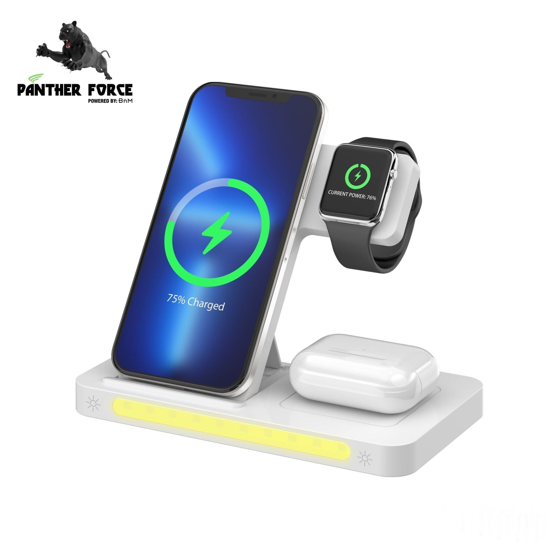 3-in-1 Panther Force Wireless Charging Stand with LED Light, Wireless  Charger for Mobile Phone 15W, SmartWatch 5W and Wireless enabled Earbuds 3W
