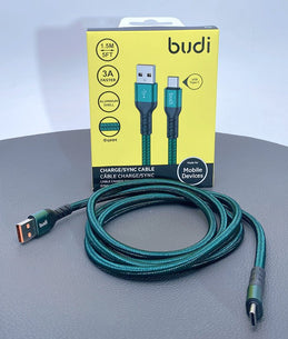 3A Budi USB A to Type C 1.5M with Braided Aluminum Shell Cable - interiorautotech