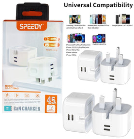 45W SPEEDY®GaN Super Fast Charging plug with 2x USB Type C Ports - interiorautotech