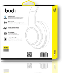5.0 Wireless Budi Bluetooth Headphones with Bass Stereo, 15H Battery Life, Swivel Folding Design - interiorautotech