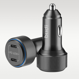 60W Budi Car Charger with 2 USB-C Ports and 3.0 Fast Charge - interiorautotech