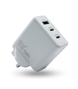 GaN 65W Fast Charging Plug with 2 USB-C PORT /1 USB-A PORT, Triple Port USB Charging Plug, 3 in 1 Charging Plug with 65W Power - interiorautotech