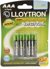 Lloytron NiMH AAA Rechargeable Batteries 550mAh, 900mAh. 1100mAh (Pack of 4) - Interior Auto Tech