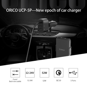 ORICO 12-24v Portable Charger with Extension Cord-5 USB 3.0 Ports-52W - interiorautotech