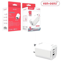 Ven Dens 3-1-in-1 65w Charging Folding Plug with 2x USB-C ports and 1x USB-A port - interiorautotech